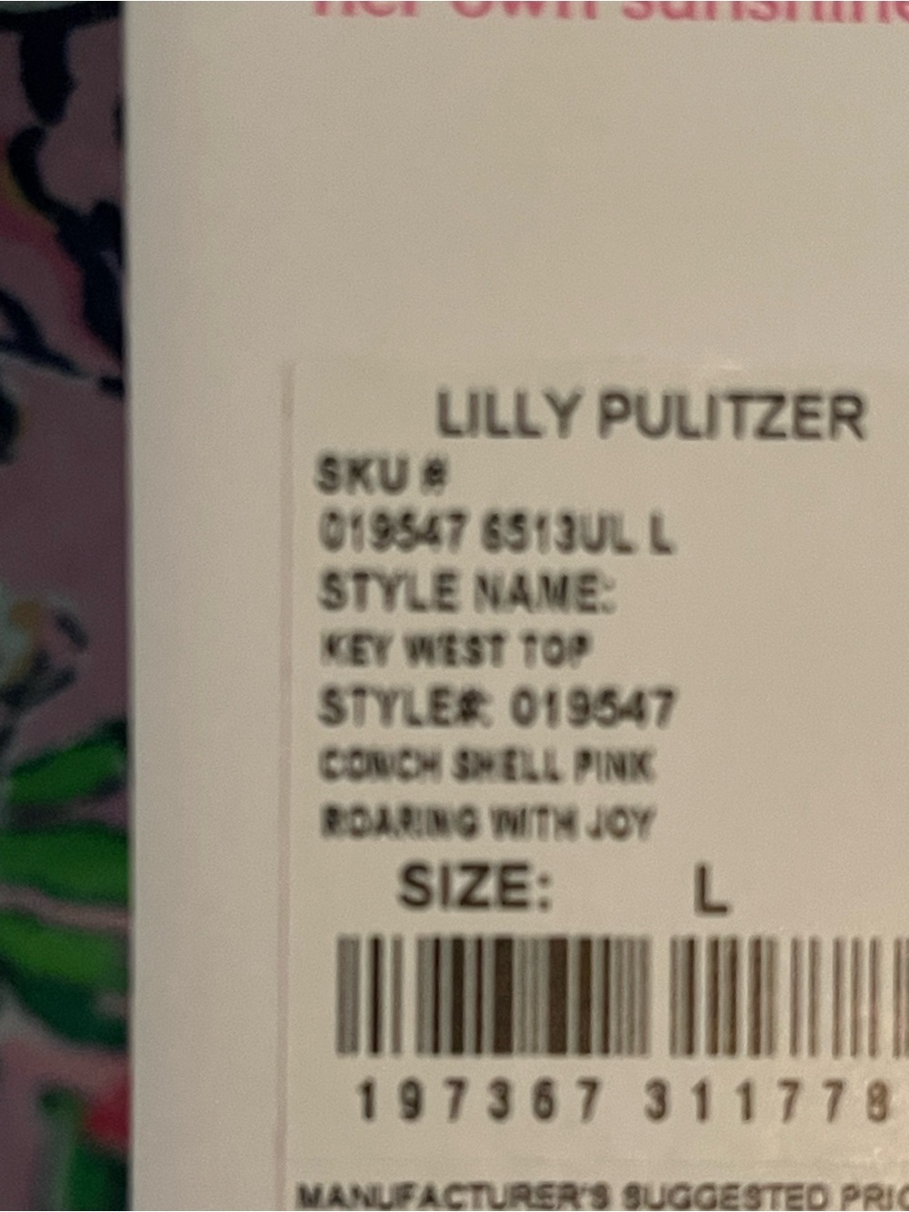 Lilly Pulitzer Pink & Green Tropical Leaf Short Sleeve Top. Key West Top - Picture 3 of 3